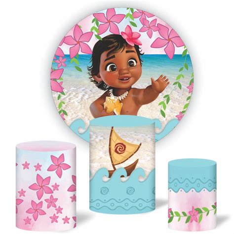 Kit Painel Redondo Capas De Cilindro Moana Baby