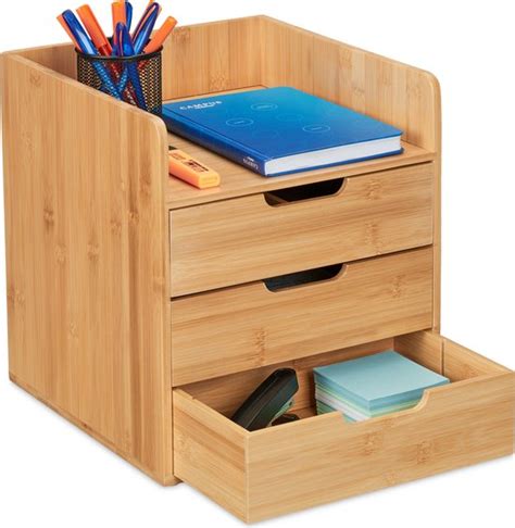 Relaxdays Bureau Organizer Met 3 Lades Bamboe Desk Organizer Mini