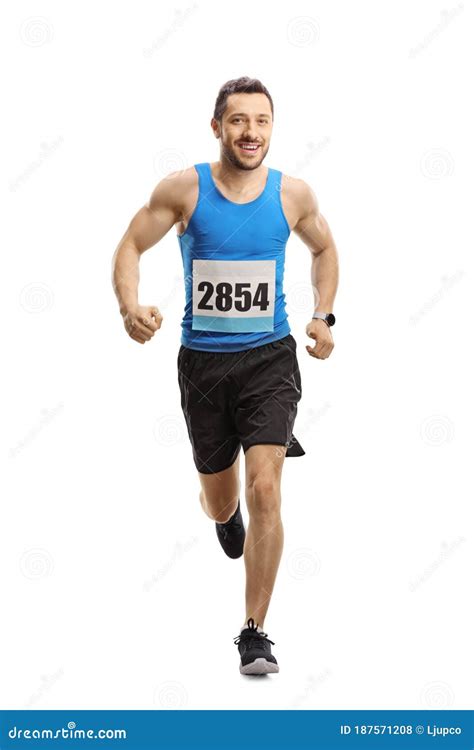 Man Running A Marathon Race Stock Photo Image Of Smiling Chest