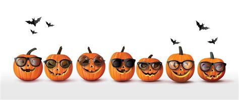 Set Of Realistic Halloween Orange Pumpkins In Sunglasses 2078842 Vector Art At Vecteezy