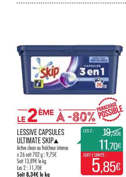 Promo Lessive Capsules Ultimate Skip Le 2ème à 80 chez Match