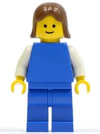 Lego Plain Blue Torso With White Arms Blue Legs Brown Female Hair