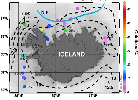 Total Carbonate Weight In The 2 Mm Seafloor Sediments Around Iceland