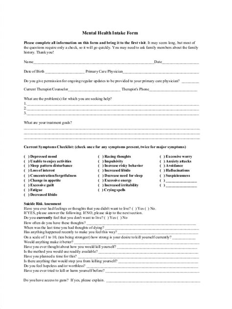 Free Sample Assessment Intake Forms In Ms Word Pdf