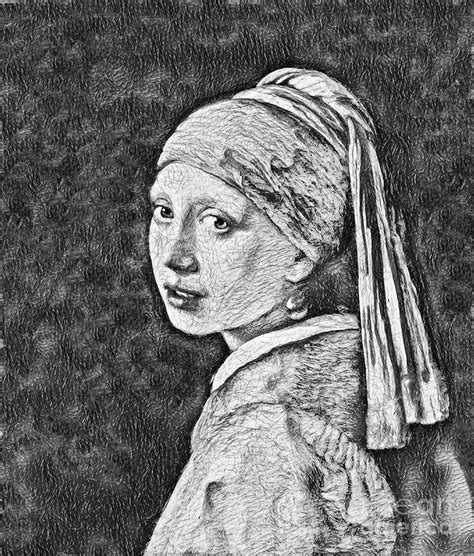 Girl With A Pearl Earring By Vermeer 1665 Time Travel Art Drawing By