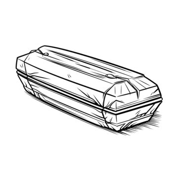 Doodle Outline Coffin Isolated Hand Drawn Coffin Clip Art Vector