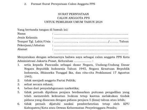 Berita Dan Informasi Format Isi Surat Pernyataan Pps Pemilu 2024