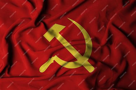 Premium Photo Big Wavy Communist Flag On Red Background Textile