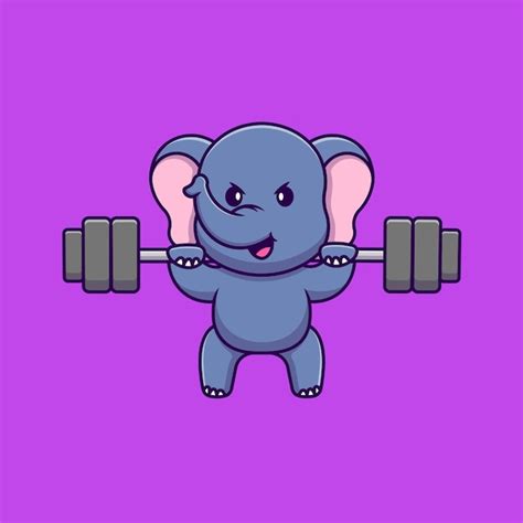 Schattige Olifant Hijs Barbell Cartoon Vector Iconen Illustratie