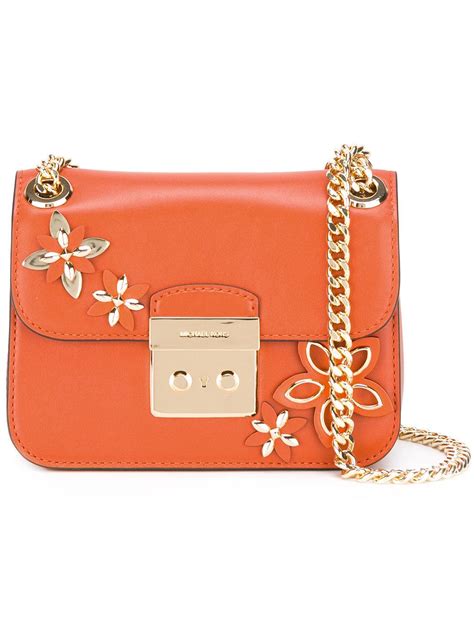 Michael Michael Kors Floral Motif Shoulder Bag In Orange Lyst