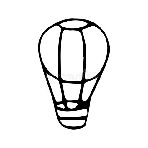 Hand Drawn Black And White Doodle Sketch Illustration Hot Air Balloon