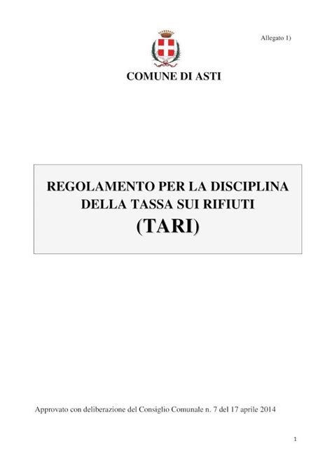 PDF REGOLAMENTO PER LA DISCIPLINA DELLA TASSA SUI RIFIUTI TARI Asp