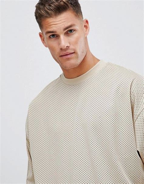 Asos Design Oversized T Shirt With Half Sleeve In Mesh In Beige Asos