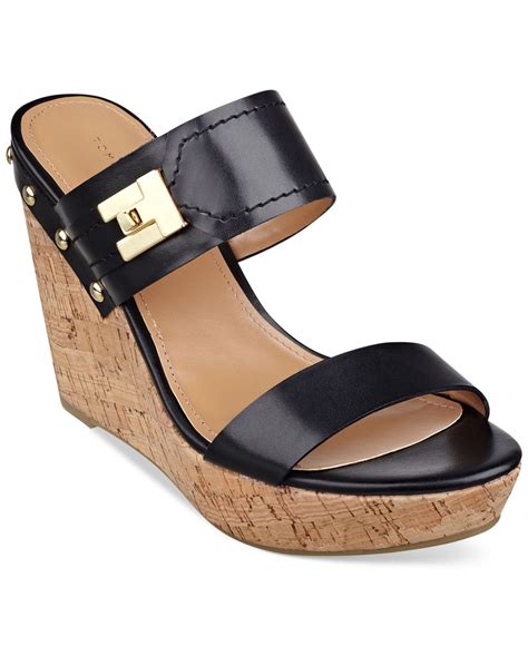 Tommy Hilfiger Women S Madasen Platform Wedge Sandals In Black Lyst