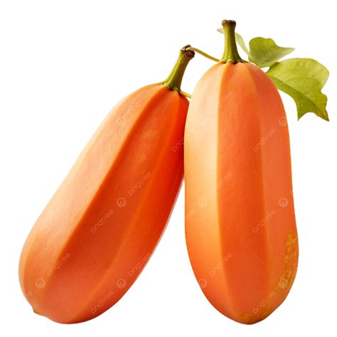 Two Papayas With Green Leaves On The Transparent Background Two