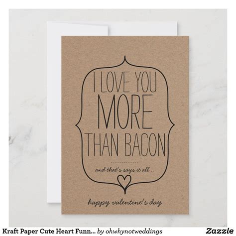 Kraft Paper Cute Heart Funny Bacon Valentines Day Holiday Card Valentines Day Holiday Funny