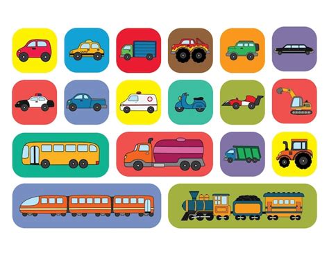 Conjunto de ilustración vectorial de iconos de vehículos de transporte