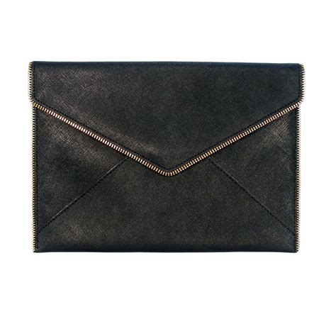 Rebecca Minkoff Leo 128 Black Saffiano Leather Zipper Envelope Clutch