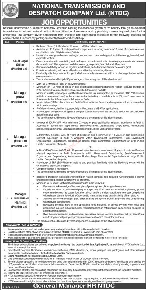 Positions Vacant At National Transmission Despatch Company Job