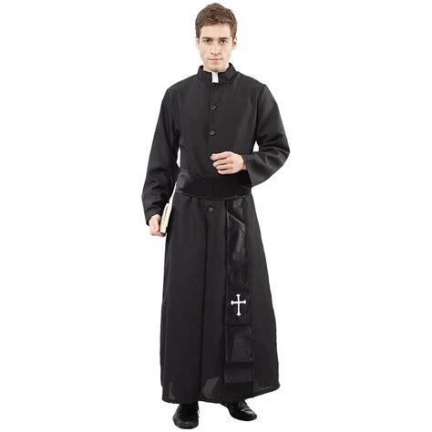 Carnival traditional catholic priest black cassock costume 086741