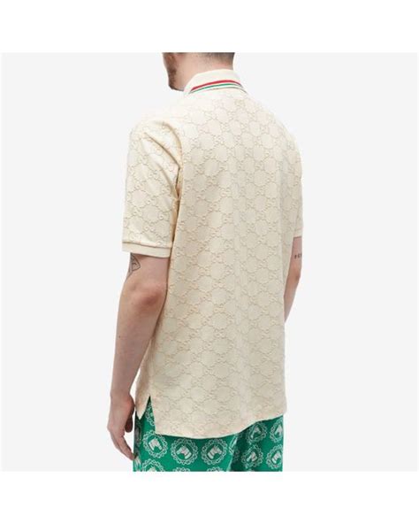 Gucci Monogram Embroidered Stretch Cotton Piqué Polo Shirt In Natural