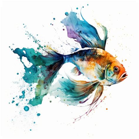 Pintura De Peces De Colores Mandarianos Sobre Fondo Blanco Ia