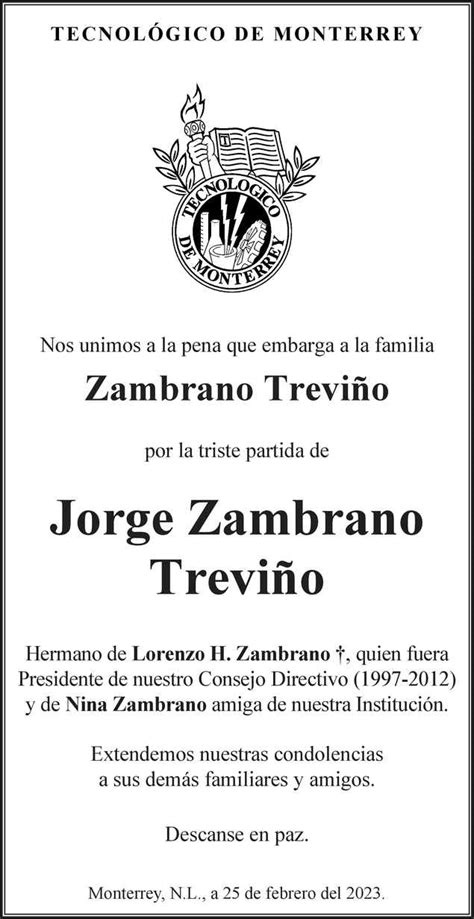 Don Jorge J Zambrano Trevi O Obituario Esquela