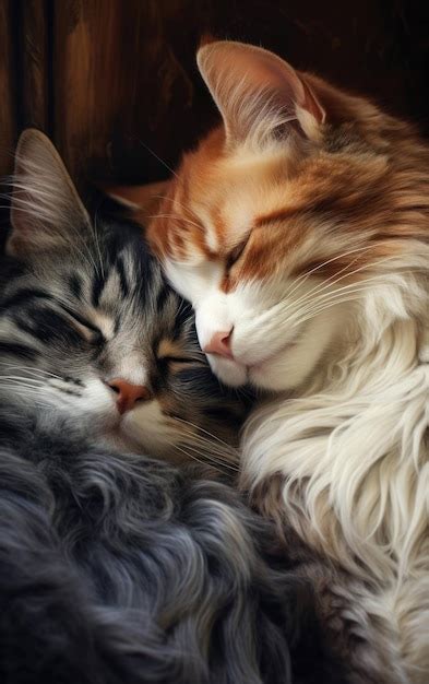 Premium Ai Image Cozy Cuddle Of Two Cute Cats