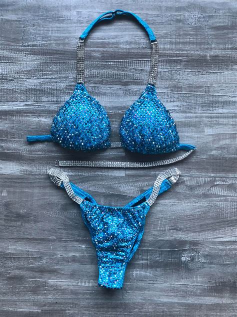 Competition Bikini Light Blue Npc Ifbb Ocb Competition Bikinis Etsy