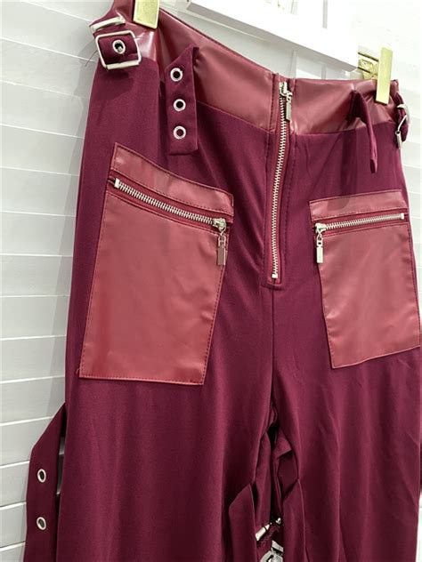 Eyelet Buckled High Waist Zipper Design Pants