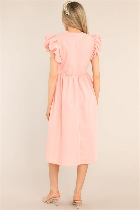 Salmon Pink Puff Sleeve Midi Dress - Shop By Color | Red Dress