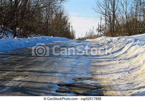 Rural Frozen Slippery Asphalt Road On Winter Canstock