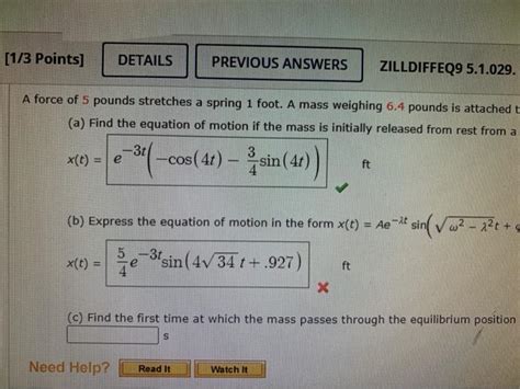 Solved 2 1 Points DETAILS PREVIOUS ANSWERS ZILLDIFFEQ 1029 Chegg