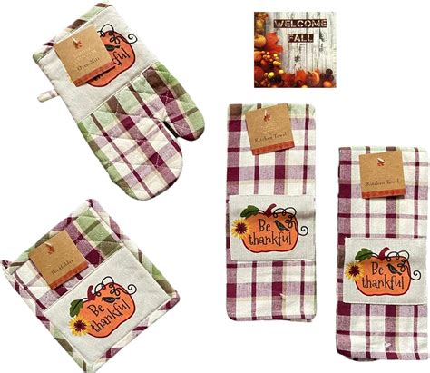 Amazon Fall Kitchen Towels Oven Mitt And Pot Holder Pc Set