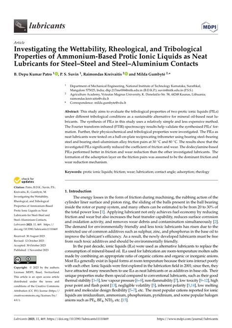 PDF Investigating The Wettability Rheological And Tribological