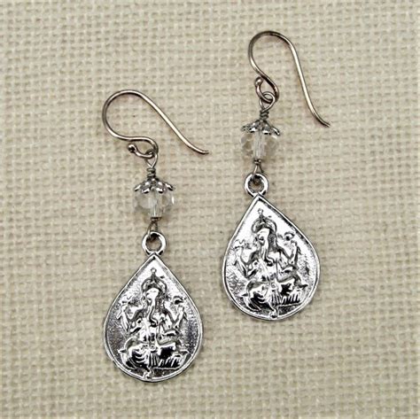 Om And Ganesh Teardrop Earrings Double Sided Honoring The Sacredhonoring The Sacred