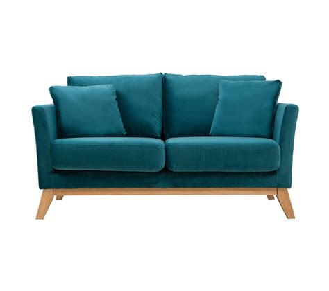 Canapé Scandinave Déhoussable 2 Places En Tissu Velours Bleu Pétrole Et