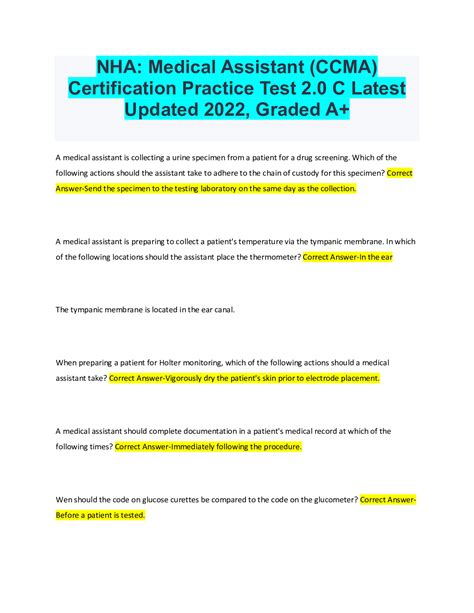 Nha Medical Assistant Ccma Certification Practice Test C Latest