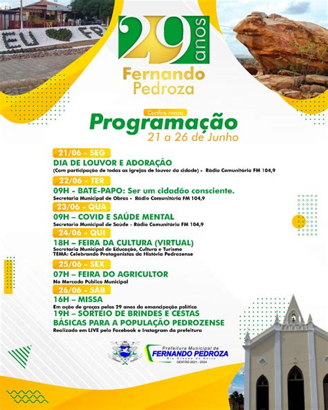 Prefeitura Divulga Programação Alusiva As Celebrações De Emancipação