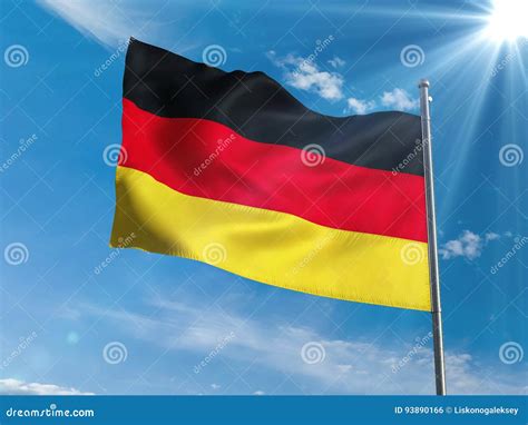 german flag waving  blue sky  sun stock illustration