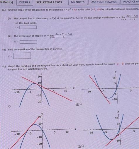 Solved Find The Slope Of The Tangent Line To The Parabola