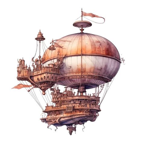 Grand Steampunk Airship With Large Balloon And Intricate Mechanical