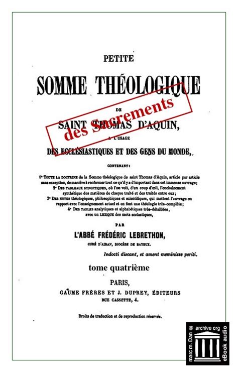 Petite Somme Théologique Saint Thomas d Aquin Abrégé par F Lebrethon