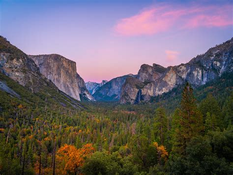 Yosemite Tunnel View Sunset Autumn Red Yellow Orange Green Leaves