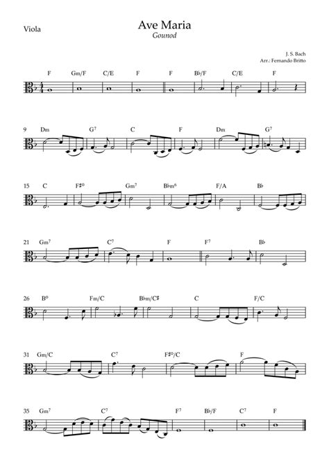 Ave Maria Gounod For Viola Solo With Chords F Major Sheet Music