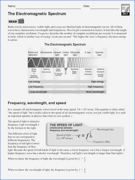 50 The Electromagnetic Spectrum Worksheet Answers