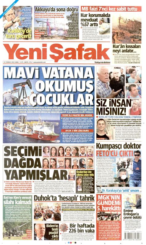 Yeni Şafak Gazetesi 22 Temmuz 2022 Cuma