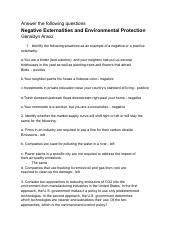 Negative Externalities And Environmental Protection Pdf Answer The