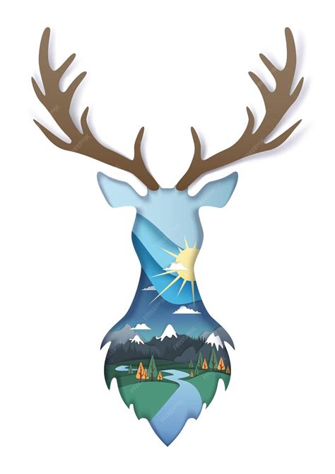 Premium Vector Double Exposure Vector Layered Paper Cut Wild Deer Head