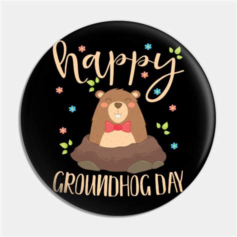 A Clipart Image Featuring A Cute Groundhog With The Text Happy